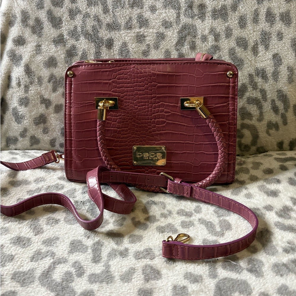 bebe Croc-Embossed Pink Crossbody Bag
